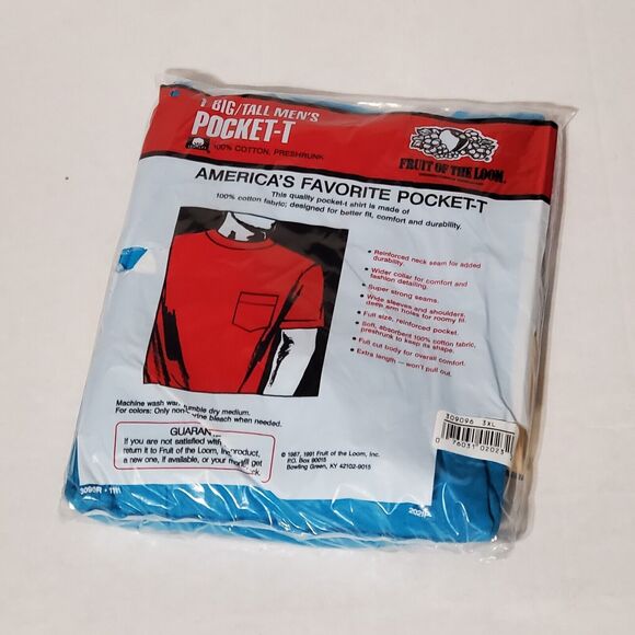 SEALED NOS Vintage 80s 90s Fruit of the Loom Pocket T Shirt Mens 3XL Blue USA - Picture 3 of 4